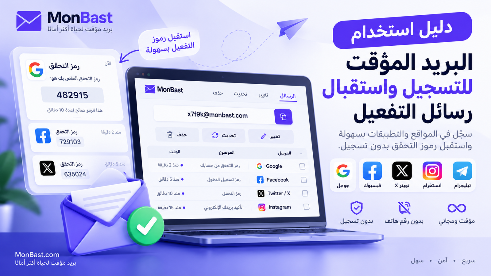 دليل استخدام البريد المؤقت للتسجيل واستقبال رسائل التفعيل